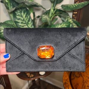 Tory Burch Black Velvet Orange Jewel Wallet